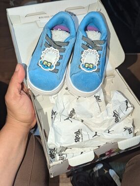 Puma Kids Blue Suede Sneakers with Purple Accents and White Trim